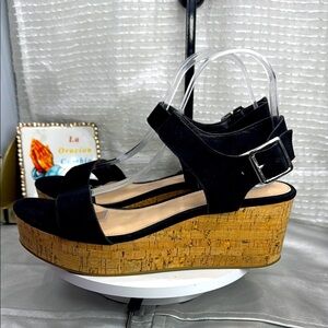 (T5) Steve Madden Women's Breathe Slingback Wedge Sandals, Black Suede, 8.5 M